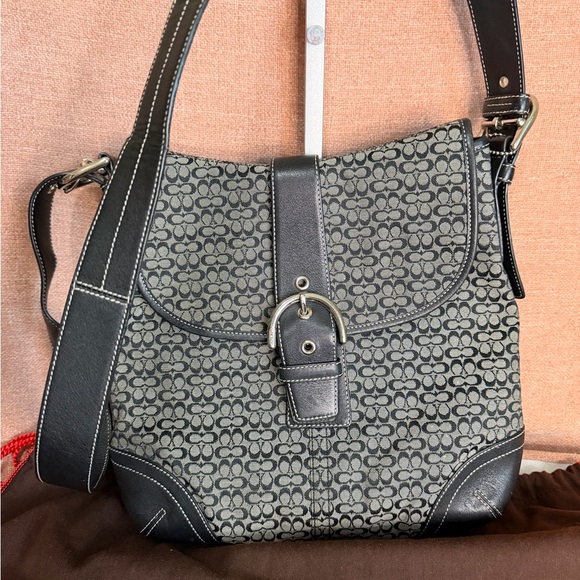 COACH Soho Signature Gray Black Jacquard bag & Silver Buckle